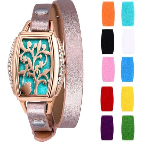 Bracelet Diffuseur d'huiles Essentielles Arbre de Vie Aimant Carré Ouvert en Acier Inoxydable avec Coussins Lavable (1/5)