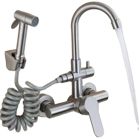 Robinet mural, bec flexible, eau chaude et froide, Nickel A (1/2)
