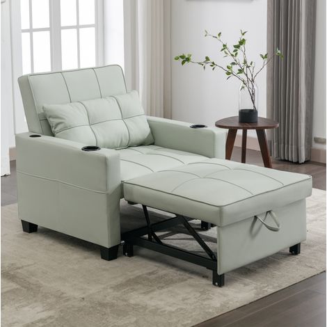 Sofá cama extraíble 3 en 1, 1 plaza, verde claro, con portavasos y bolsillo lateral,74x87x84 cm (1/5)