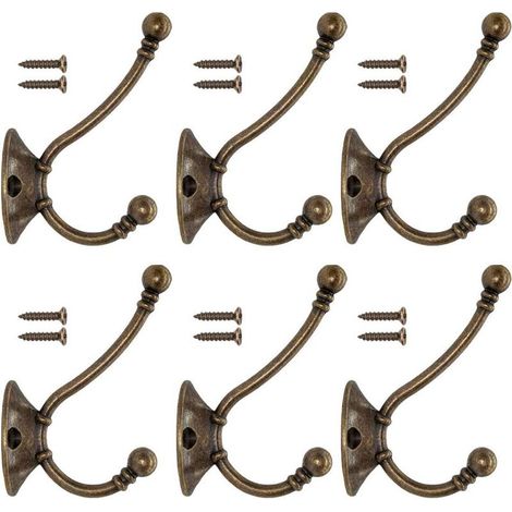 6 PCS Patère Porte Manteau Murale Vintage Crochet Métal De Porte Chapeau Crochet Rétro pour Porte-Manteau Salle de Bain Cuisine Fonte De Fer Laiton Bronze Design (Contient des Vis) (1/5)