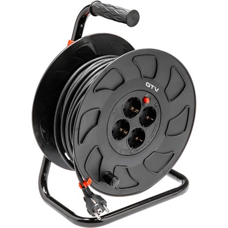 GTV Avvolgicavo 30 m con presa 4 X – Cavo di prolunga robusto per interni ed esterni, ideale per giardino, cantiere e casa, nero