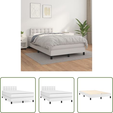vidaXL Weißes Boxspringbett - Boxspringbett mit Matratze Weiß 120x200 cm Kunstleder (1/5)