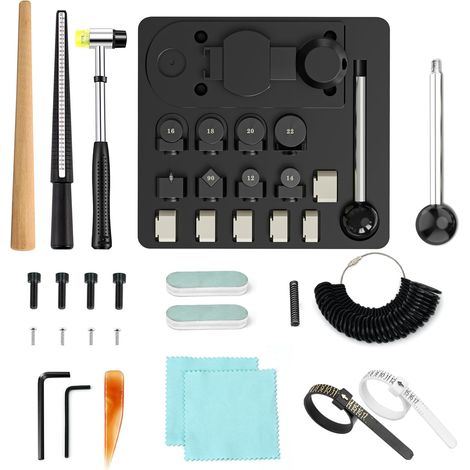Lot de 30 outils de cintrage d'anneaux pour 12/14/16/18/20/22 mm, machine à cintrer les boucles d'oreilles, presse à bijoux, outil de mesure, règle, tige de polissage, marteau en caoutchouc (1/5)