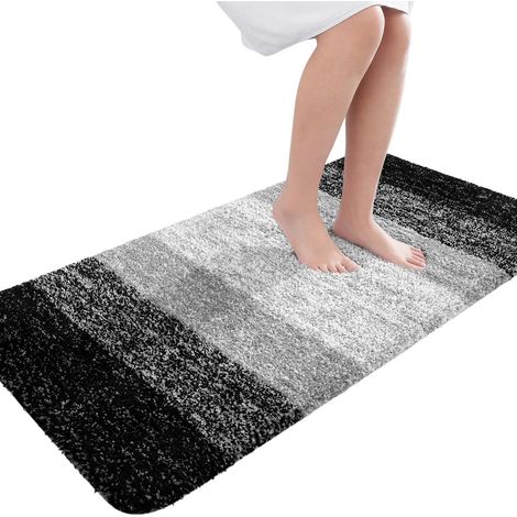 Tapis de bain en microfibre grise 40 x 60 cm - Tapis de bain moelleux et absorbant antidérapant 60 x 90 cm - Noir (1/5)