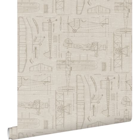 papier peint dessins de construction d'avions beige et couleur sable - ESTAhome (1/5)