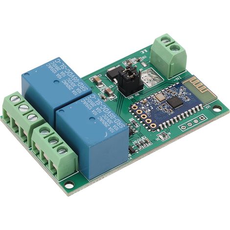 Module relais 2 canaux avec carte Bluetooth, commande à distance via application et indicateur lumineux, alimentation 5 V CC. (1/5)