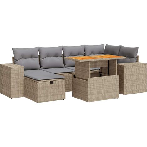 Set sofás jardín y cojines 8 pzas ratán sintético acacia beige vidaXL (1/5)