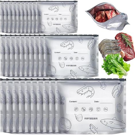 30 Pieces Reusable Aluminium Storage Bags with Zip, Reusable and Resealable Aluminum Foil Food Storage Bags, Suitable for Storing. (1/5)