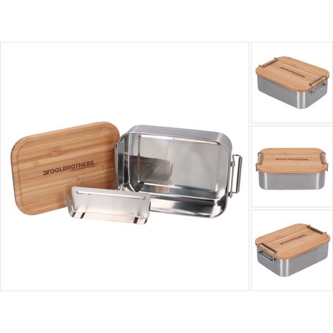 Toolbrothers Fan Boîte à pain en acier inoxydable avec couvercle en bambou 1200 ml, boîte à repas pour adultes et enfants, casse-croûte, boîte à goûter pour école travail pique-nique voyage