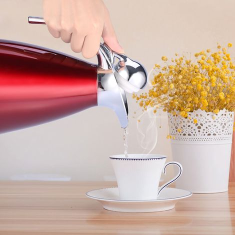 Cafetière isotherme en acier inoxydable à double paroi sous vide, bouteille d'eau chaude 2L rouge (1/5)