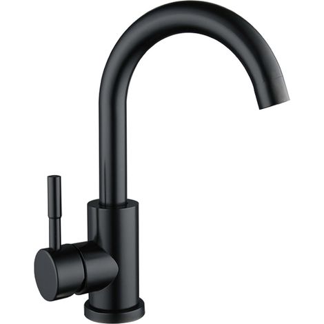 1 Mitigeur lavabo, Acier inoxydable, Finition noir mat, Tuyaux inclus, Salle de bain (1/5)