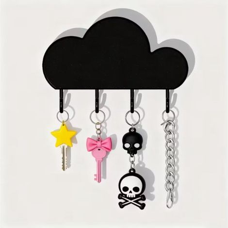 Porte-clés motif nuage – crochets de suspension – Fixation sans perçage – 12 × 1,5 × 8 cm – Fer – Noir (1/4)