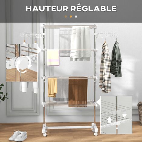 HOMCOM Séchoir pliable 4 niveaux 142x55x172 cm blanc (1/5)