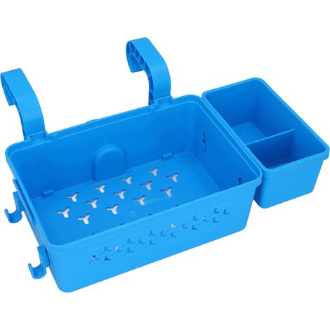 Panier de rangement de piscine épais suspendu avec porte-gobelet pour piscine de 5,8 cm ou moins, avec barre supérieure pour boissons et serviettes, bleu (1/5)