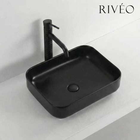Riveo – Vasque à poser rectangulaire noir mat 50 × 40 cm – Avec bonde noire mate incluse (1/2)
