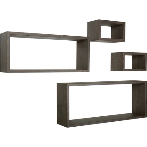 Mensola da parete scaffale cubo set 4 pezzi rovere scuro salotto camera soggiorno moderno Merlino (1/4)