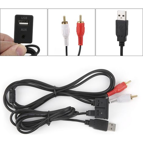 Câble d'extension de 3,5 mm et 1 m (3,3 pi) avec prise USB AUX stéréo femelle vers 2 RCA mâles pour voiture, bateau et moto (1/5)