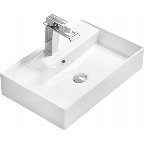 Lavabo cerámico sobre encimera, 56x38x12 cm, Blanco
