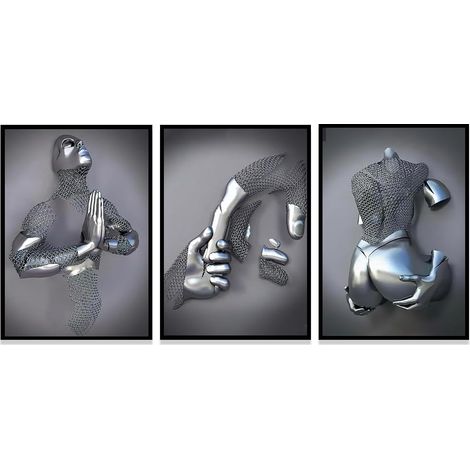 Quadro Parete 3D Scultura Metallica Amanti 3 Pezzi 60x90cm (1/5)