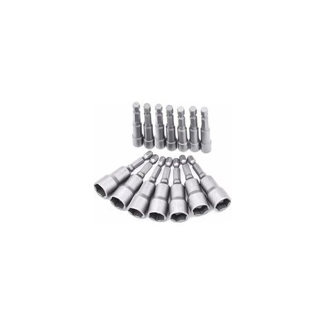 14 Pièces Douille Visseuse 6-19mm - Adaptateur Embout, Hexagonal Pour Tournevis à Écrou de pour Perceuse à Main, Tournevis Électrique, Clé à Douille (Acier au chrome vanadium) (1/5)