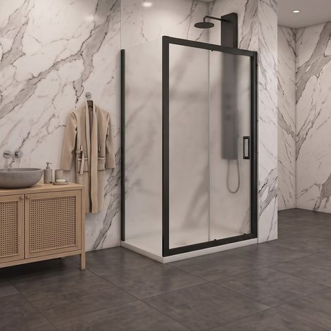 Porta scorrevole con lato fisso in vetro temperato opaco 6mm H190 profili nero opaco - PORTA 120 - FISSO 80 (1/3)