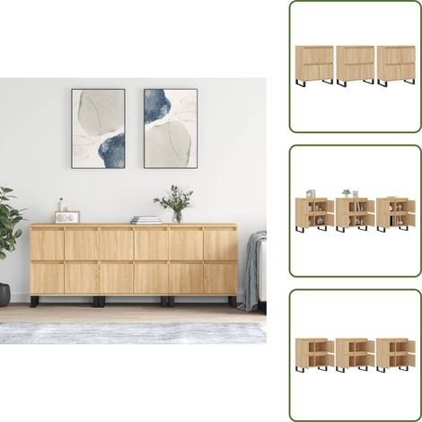 The Living Store Sideboards 3 Stk. Sonoma-Eiche Holzwerkstoff - Schreibtisch - Wohnzimmermöbel - Sideboard - Eichefarben - Holzmöbel