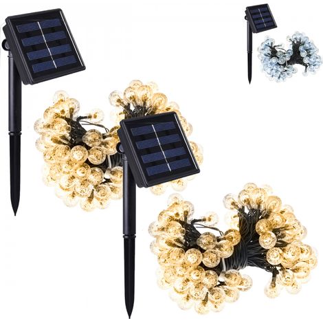 Lot de 2 guirlandes solaires extérieures lumineuses jardin, terrasse - Grosses ampoules LED Ø 2.2 cm, 8 modes - 7 m - Blanc chaud - Linxor (1/5)