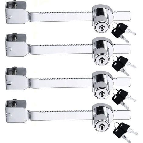Lot de 4 verrous de scie coulissante avec clé différente serrure verrou vitrine en verre, vivarium, terrarium, vitrine, serrure-ARCAN (1/4)