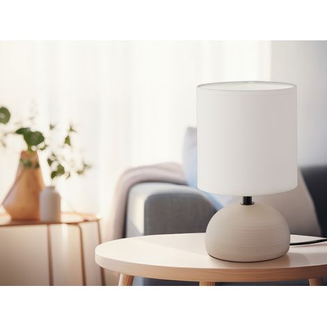 LED Tischleuchte Keramik Cappucino runder Stofflampenschirm Weiß, Höhe 23cm (1/5)