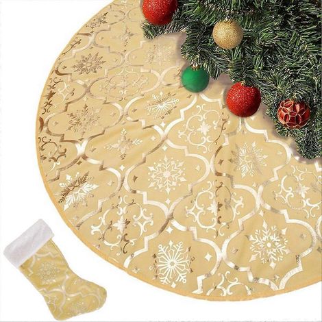 122 cm (48 Zoll) großer Weihnachtsbaumrock, weiche Schutzmatte, goldene Dekoration (1/5)