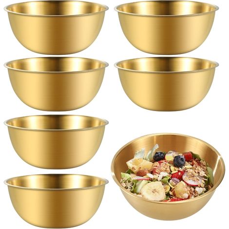 Lot de 6 Bols, Acier inoxydable, Diamètre 17 cm, Lave-vaisselle, Saladier, Cuisine, snacks