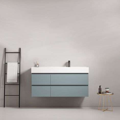 Mobile bagno sospeso 120 cm Blu Avio Lavabo a Destra in Resina Senza Specchio - Fiji Paint (1/4)
