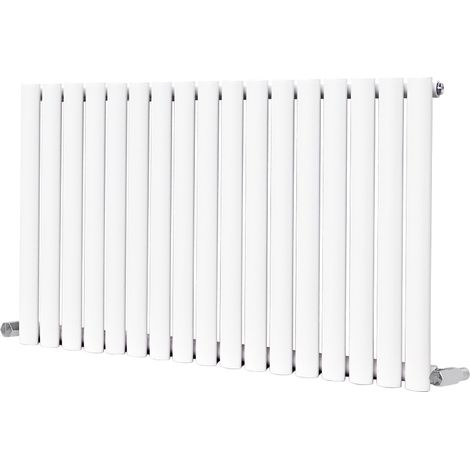 Designer Radiator Oval Column White Central Heating Rad with Angle Square Valve Horizontal Single 600x1003mm (1/2)