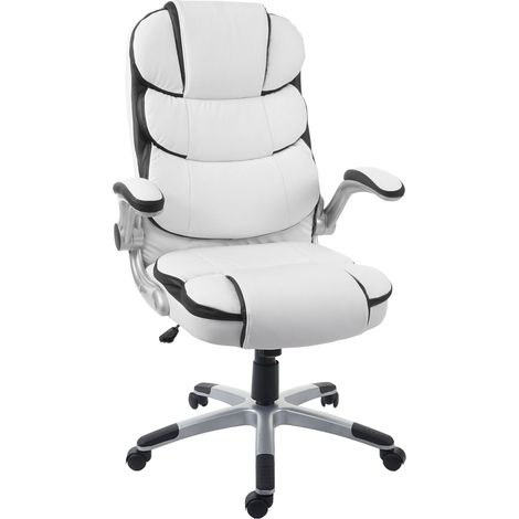 Silla de oficina HHG-507, silla de escritorio, silla giratoria de dirección, polipiel, blanco