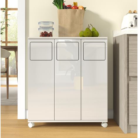 Mülltrennschrank 69,3x35x80,3 cm, weiß glänzendes MDF, 3 Türen – MEUBLIV (1/5)