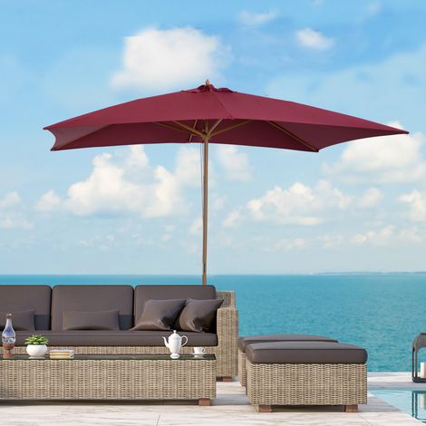Parasol de jardin imperméable 2x3 m à 8 baleines en bois et bambou. Bordeaux.