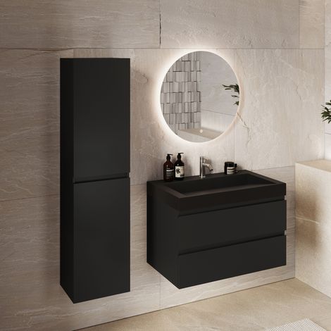 Meuble + colonne Azuro 80cm noir mat vasque noire LOMAZOO (1/5)