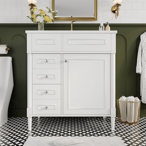 Mobile lavabo da pavimento moderno con lavabo integrato, MDF bianco, 2 ante e 1 cassetto, 76,5x46,5x84 cm