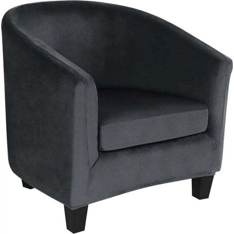 Housse de Fauteuil Club Cabriolet Ensemble de 2 Pièces avec Housse de Coussin, Housse pour Fauteuil Salon Crapaud Extensible Tub Chair, GRIS FONCé (1/5)
