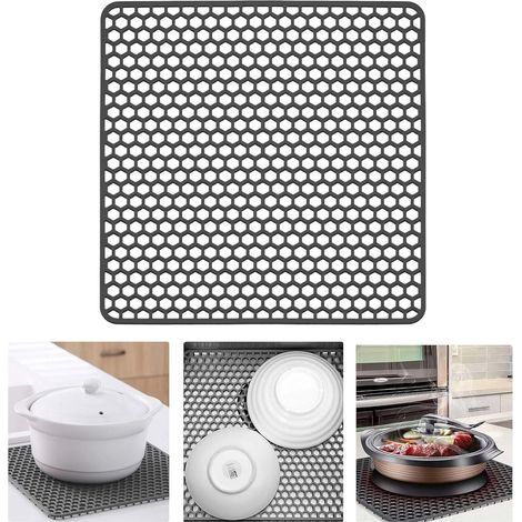 Tapis Evier Cuisine, Tapis d'évier Silicone, Tapis Egouttoir Vaisselle Antidérapant, Protege Evier Cuisine 30,5 × 30,5 cm, pour égouttoir à Vaisselle, Tapis de Plaque à Pâtisserie (Gri (1/5)