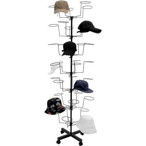 Porte-chapeaux autoportant à 7 étages avec 35 crochets - Organisateur De Rangement De Chapeaux - Support commercial - pour casquettes, couvre-chefs - Roues rotatives (1/5)