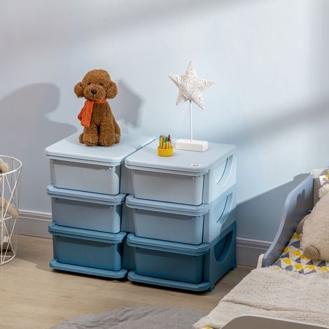 Caja de almacenamiento infantil, caja de almacenamiento para niños, 3 cajones, azul (1/5)