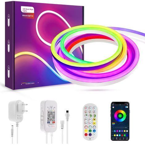 Neon-LED-Streifen, 2 m, Bluetooth, RGBIC, wasserdicht (IP67), flexibles Silikon, Heimdekoration (1/5)