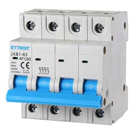 ETTROIT Interrupteur magnéto-thermique automatique 4P 63A 6kA 380V 4 modules DIN JX146360