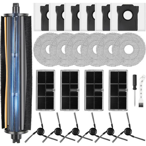 25 Stück TriCut Bürste Zubehör für Dreame X40 Ultra / L10s Ultra Gen 3 / L40 Ultra /X40 Master/Mova P50 Pro Ultra Saugroboter, 6Staubbeutel 6Wischpad 4Filter 6Seitenbürste 1Reinigungs 1Schraubendreher