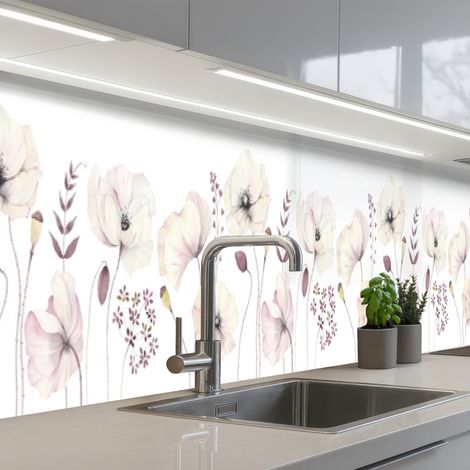 REVETEMENT MURAL DE CUISINE, CRÉDENCE DE CUISINE Fleurs - Pastel - Plantes - Blanc 500x60 (1/5)