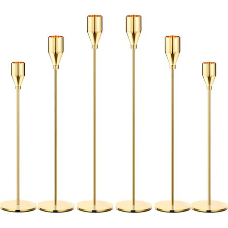Lot de 6 bougeoirs dorés, pour Bougies piliers LED Modernes de 1,9 cm d'épaisseur, Supports élégants décoratifs de Table pour Salle à Manger, fête (1/5)