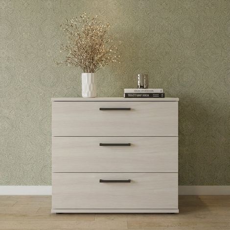 Commode contemporaine 3 tiroirs chêne clair Lolita (1/4)