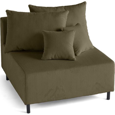 Lisa Design – Module d'assise sans accoudoirs en velours côtelé vert – Canapé modulable 1 place – Confort optimal – Structure bois massif (1/5)
