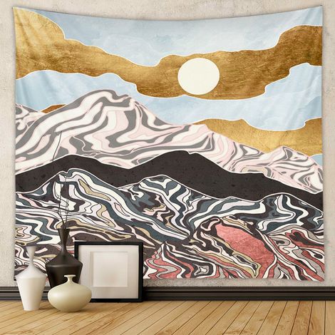 Tapisserie murale représentant un paysage naturel de forêt au coucher du soleil, décoration intérieure (HC-M15) - 130 x 150 cm (1/5)